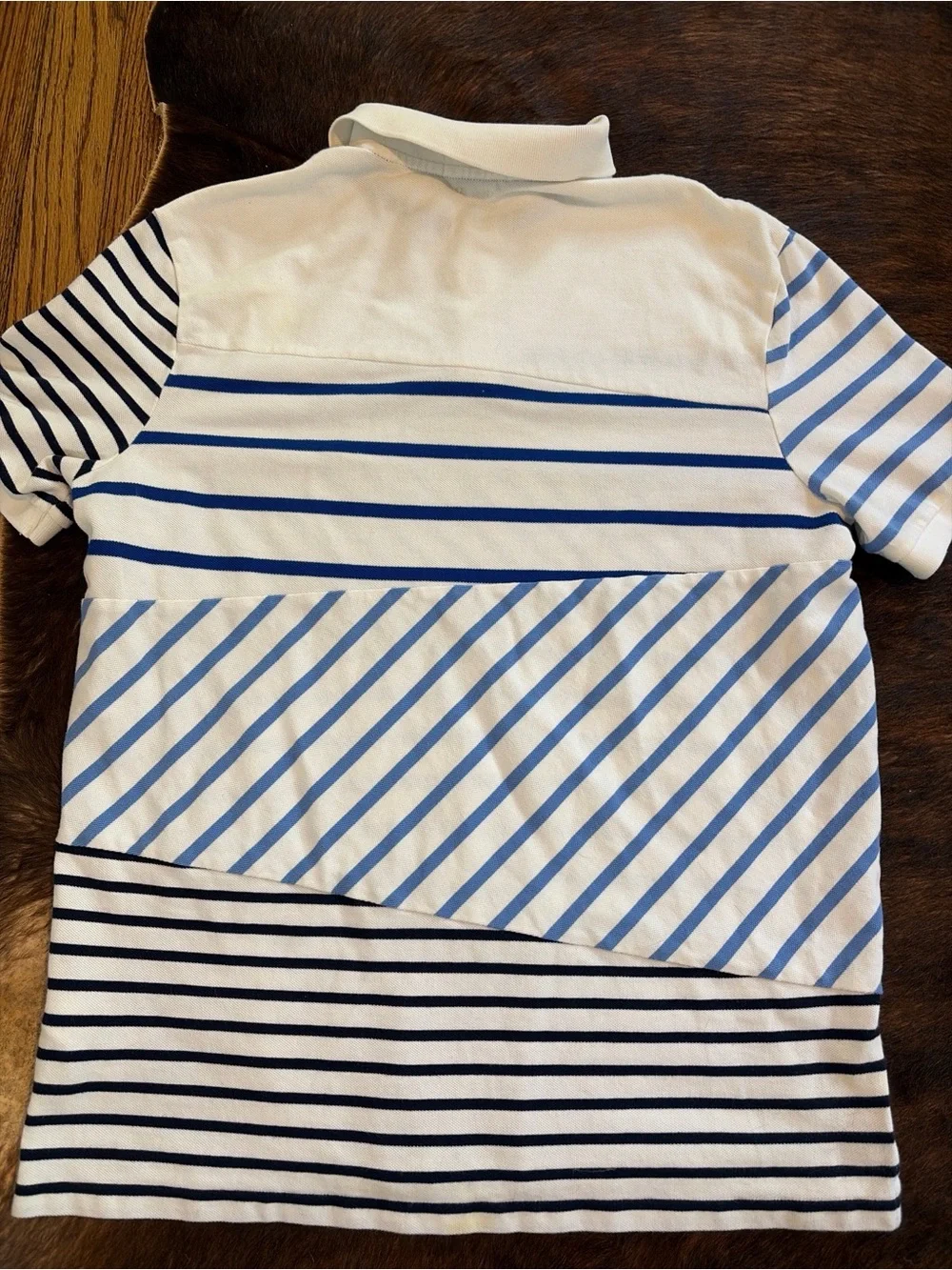 Polo Ralph Lauren Mens M Classic Fit Patchwork Stripe Polo Shirt Blue White Pony